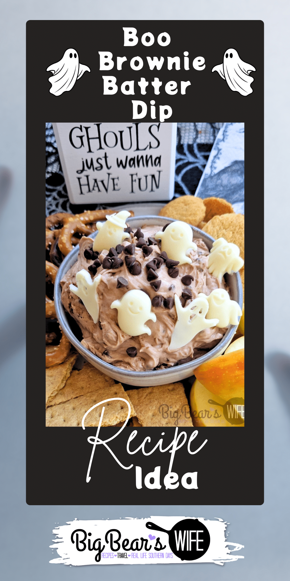 This Boo Brownie Batter Dip is a rich, creamy chocolate dessert dip that&rsquo;s safe to eat and perfect for Halloween parties. Made with heat-treated brownie mix, it tastes just like brownie batter without the risk. Top it with white chocolate ghosts for a spooky-sweet treat everyone will love! via @bigbearswife