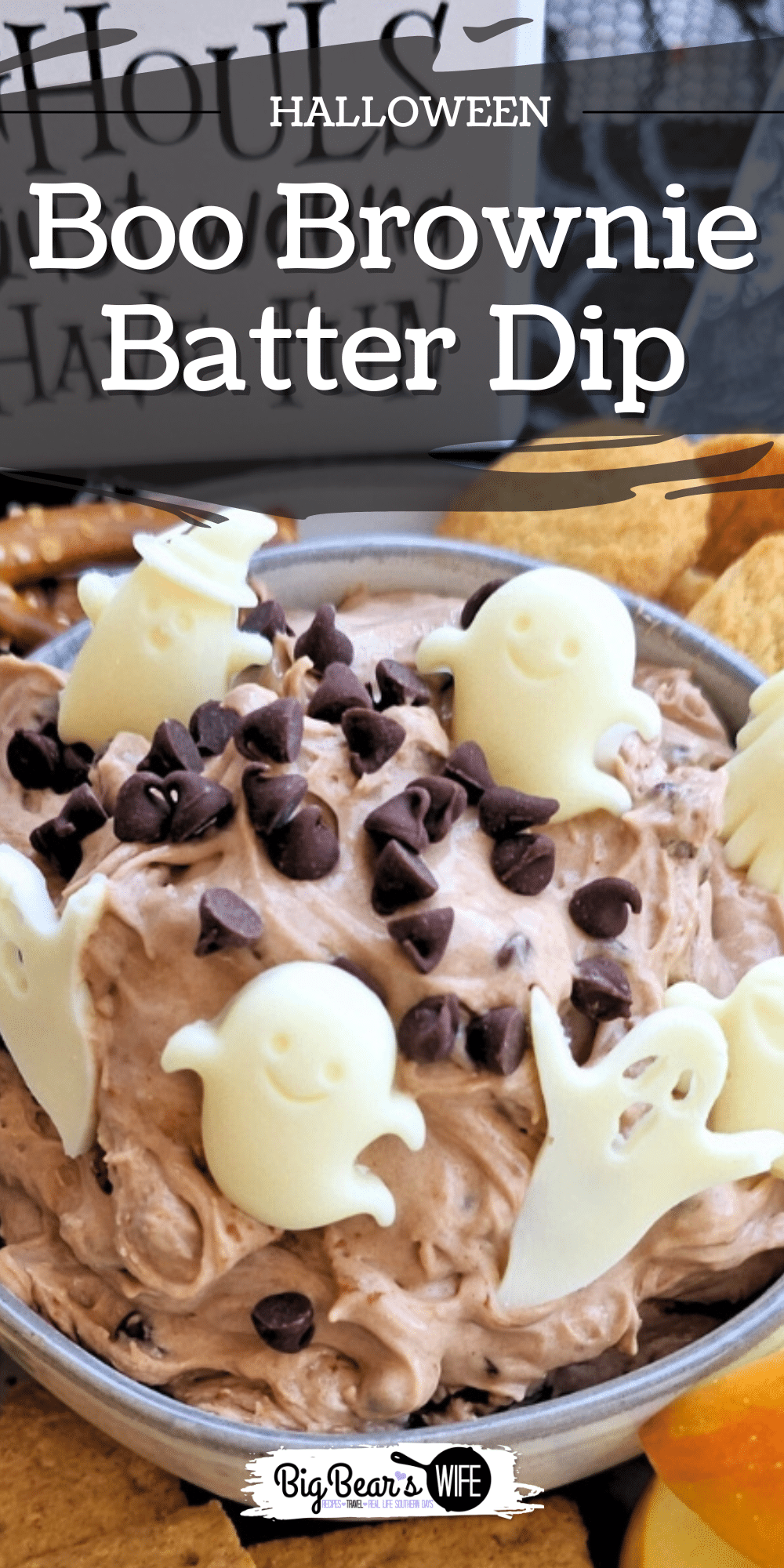 This Boo Brownie Batter Dip is a rich, creamy chocolate dessert dip that&rsquo;s safe to eat and perfect for Halloween parties. Made with heat-treated brownie mix, it tastes just like brownie batter without the risk. Top it with white chocolate ghosts for a spooky-sweet treat everyone will love! via @bigbearswife