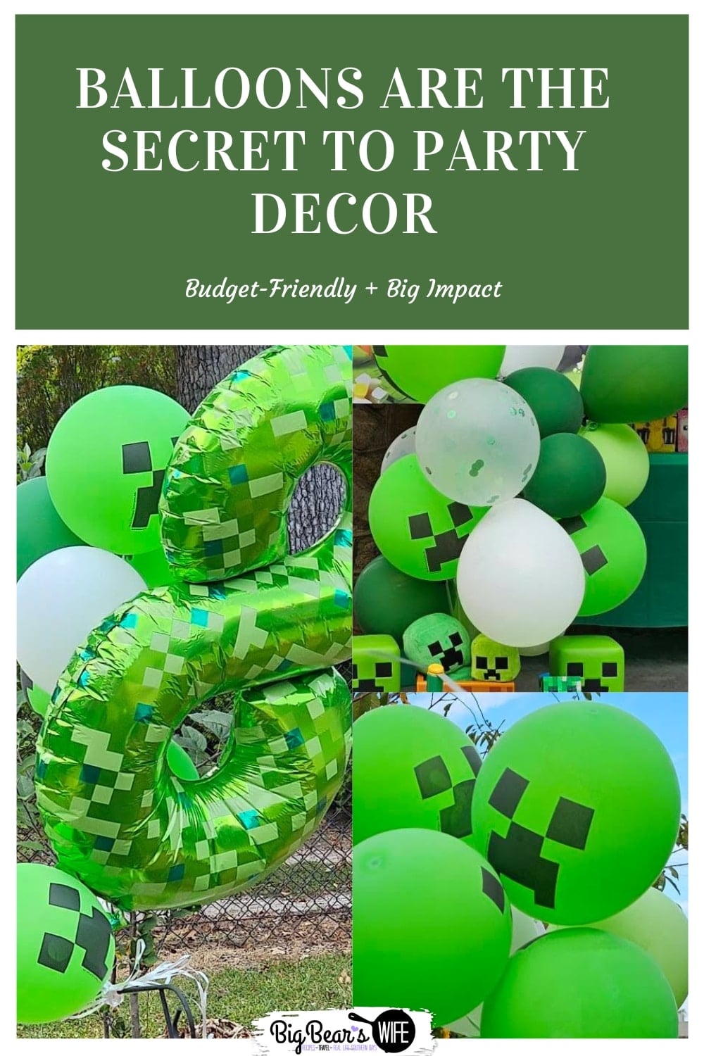 Balloons are one of the easiest and most affordable ways to decorate a kids&rsquo; party. See how balloon decor helped pull this Minecraft birthday party together on a budget. via @bigbearswife