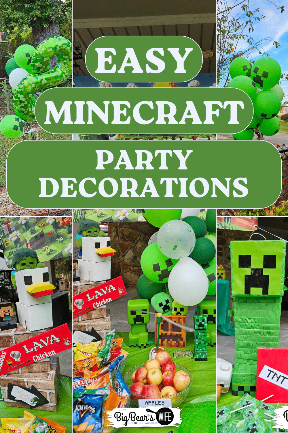 Looking for Minecraft birthday party ideas? This backyard party includes easy food, DIY decor, fun activities, and budget-friendly ideas kids love. via @bigbearswife