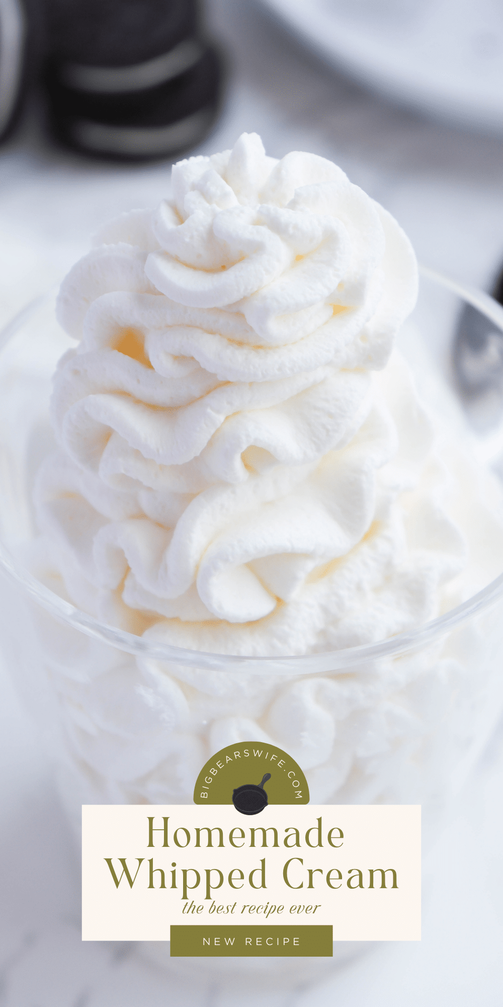 Homemade whipped cream is so easy to make and tastes SO much better than store-bought. All you need is heavy whipping cream, powdered sugar, and vanilla &mdash; ready in 5 minutes! Perfect for pies, hot chocolate, fruit, waffles, cakes, and more. Save this easy whipped cream recipe for later! #whippedcream #homemade #desserttopping #easyrecipes via @bigbearswife