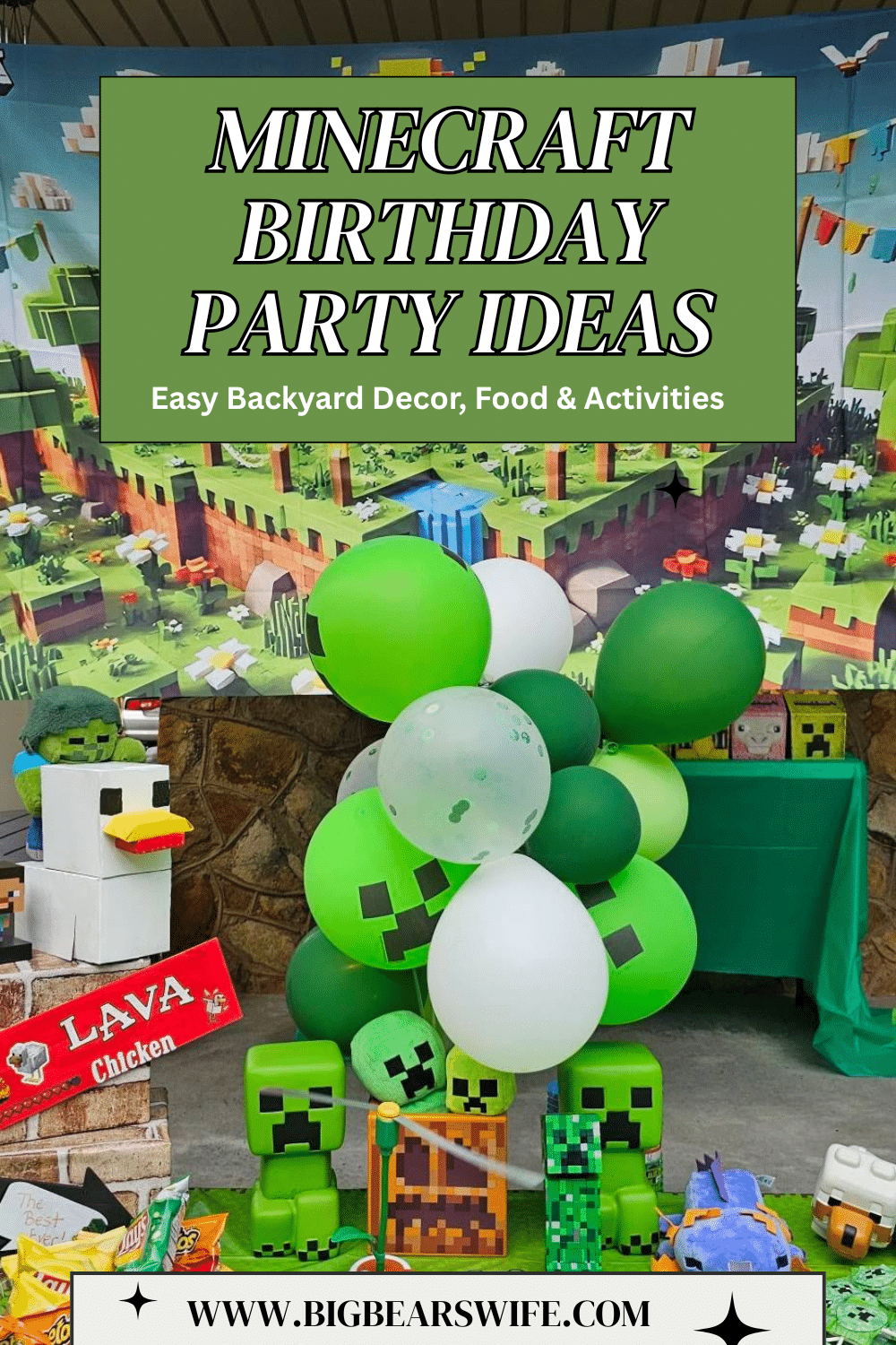 Looking for Minecraft birthday party ideas? This backyard party includes easy food, DIY decor, fun activities, and budget-friendly ideas kids love. via @bigbearswife