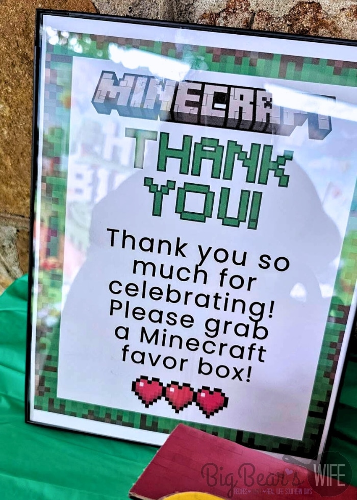 Minecraft Thank you Favor Box sign