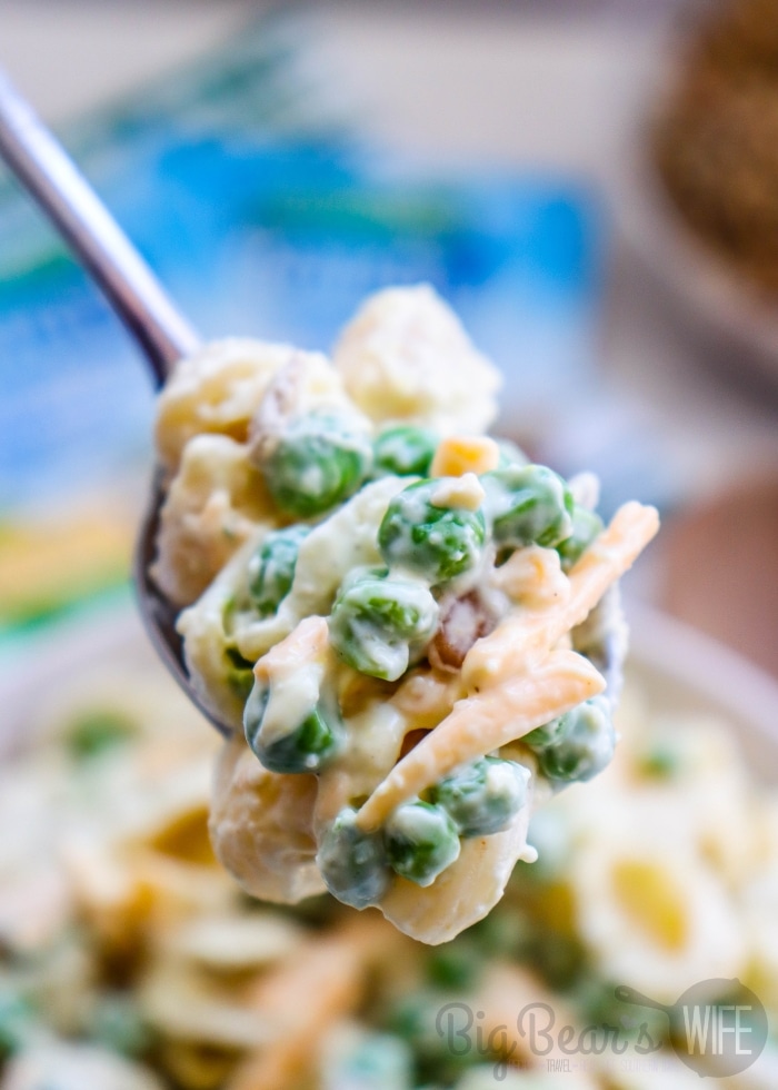 spoonful of Creamy Ranch Pea Pasta Salad