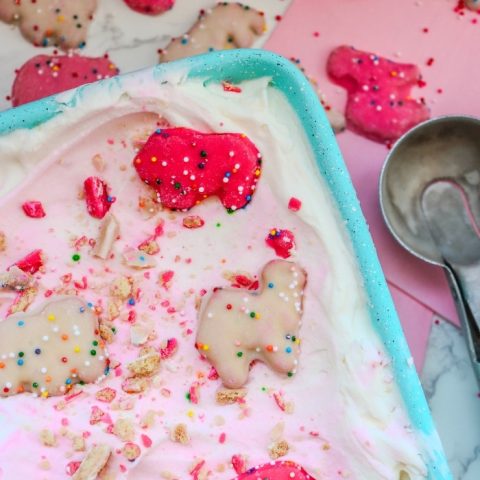 No-Churn Pink & White Frosted Animal Cookie Ice Cream