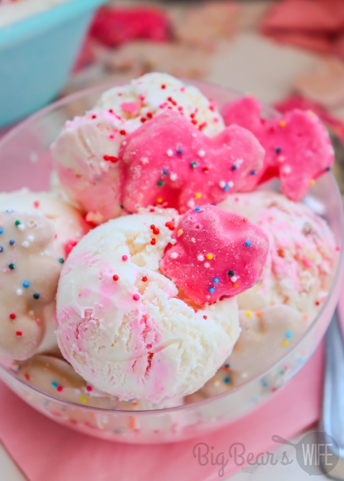 No-Churn Pink & White Frosted Animal Cookie Ice Cream